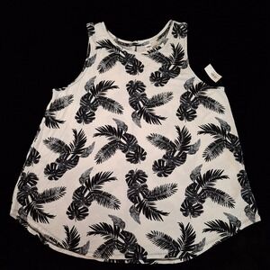 Old Navy Luxe Swing Tank Top XL White Black Tropical Palm Leaf Print NWT
